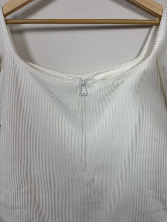 Good American Off Shoulder Half Zip Ribbed Bodysuit Cream Snap Close NWT 3XL (6) - Picture 8 of 16